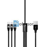 USB кабель PROFESSOR CA302 (черный) 3 в 1 Type C; Android; iPhone