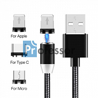 USB кабель магнитный со сменными концами IPhone + Type-C + micro